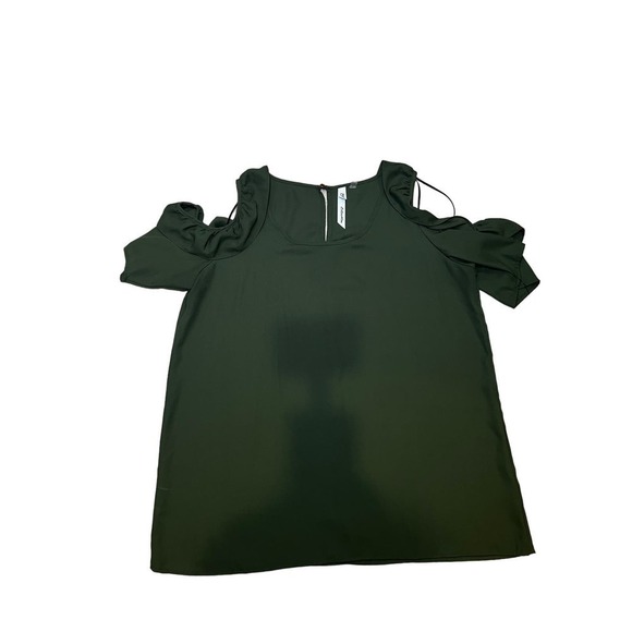 Ny Collection Large Ruffle Top Women Green SZ 9 Cold Shoulder Short Sleeve Woven - Picture 4 of 6